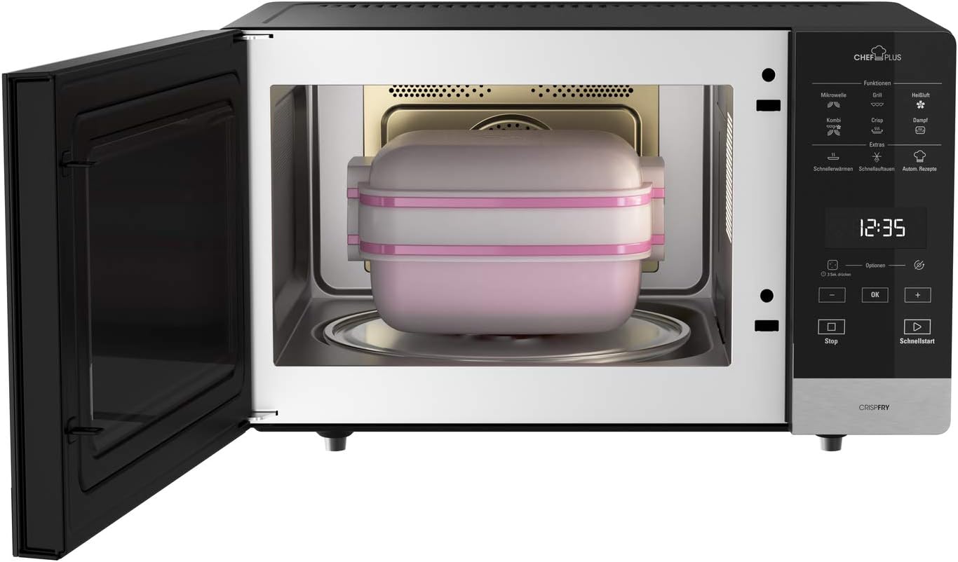 Interior of Bauknecht MW 59 Mo microwave with a two-tier steamer container