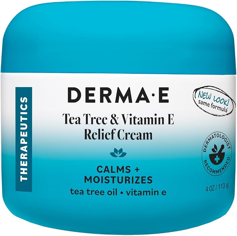Derma E Tea Tree and Vitamin E Relief Cream – Deeply Moisturizing Tea Tree Lotion – Vitamin E Cream Soothes, Calms and Nourishes Dry, Irritated Skin, 4 oz