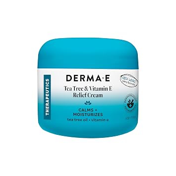 Derma E Tea Tree and Vitamin E Relief Cream Deeply Moisturizing Tea Tree Lotion Vitamin E Cream Soothes, Calms and Nourishes Dry, Irritated Skin, 4 oz