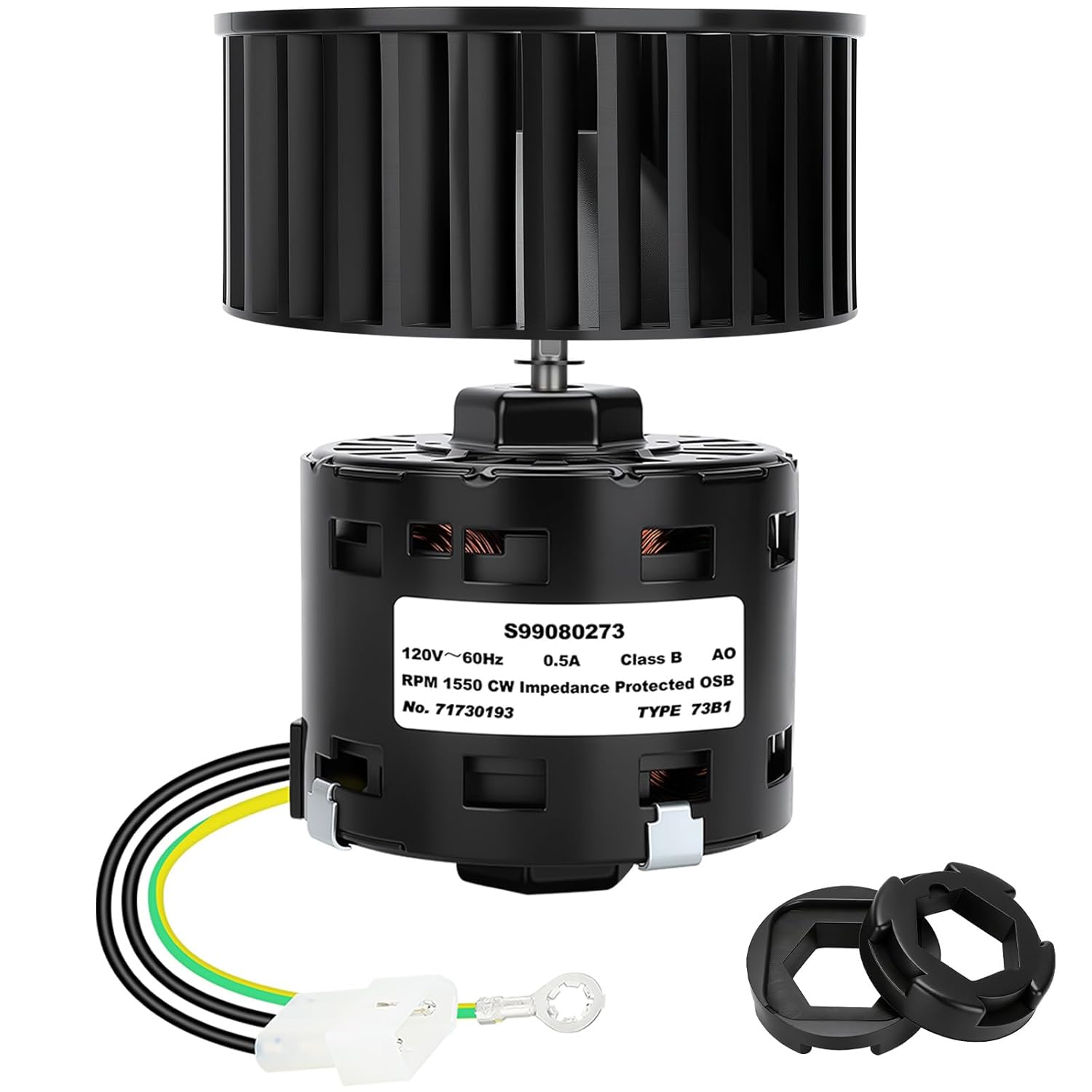 S99080273 99080273 Bathroom Fan Motor & Blower Wheel Kit with S99100412 Motor Mounting Rubbers, High Airflow Low Noise, Compatible with S90, ACS90, HS90, NS90, MS90