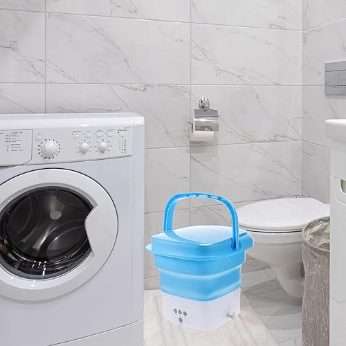 Miniatura 6 de NUOBESTY Mini lavadora plegable portátil con motor integrado, lavadora de cubo plegable para ropa interior y ropa, cesta de drenaje desmontable,