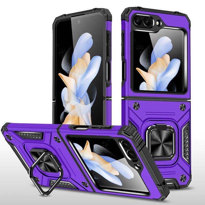 Coque Samsung Galaxy Z Flip 5 violette antichoc silicone rigide aimantée RingStand