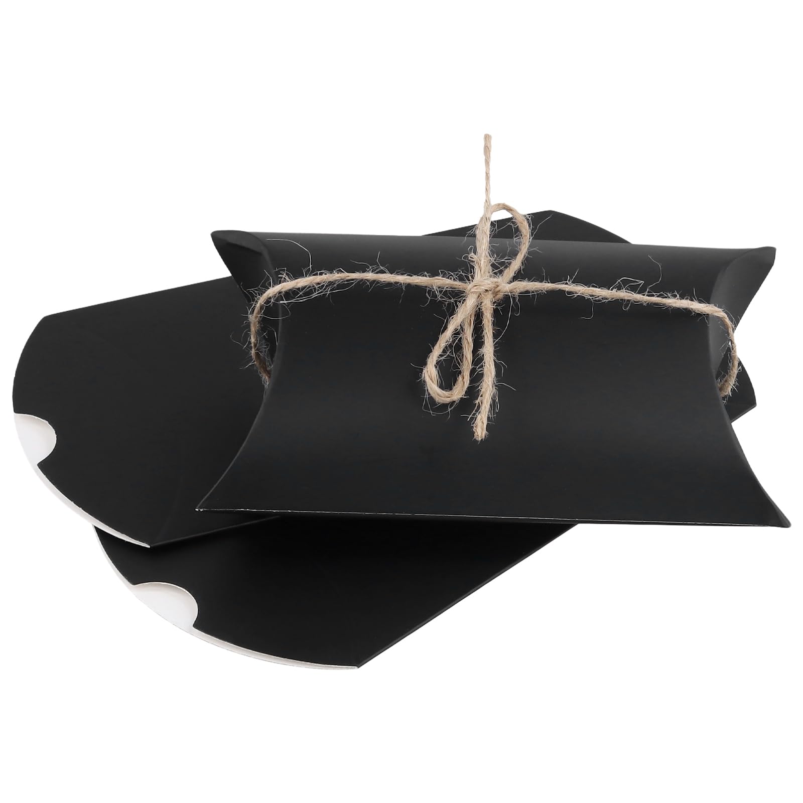 KEILEOHO 150 sztuk pudełek na poduszki, papier typu kraft, czarne, ze sznurkiem jutowym, 13 x 8,8 x 3,5 cm, małe poduszki, pudełka prezentowe na wesele, urodziny, festiwal, imprezę