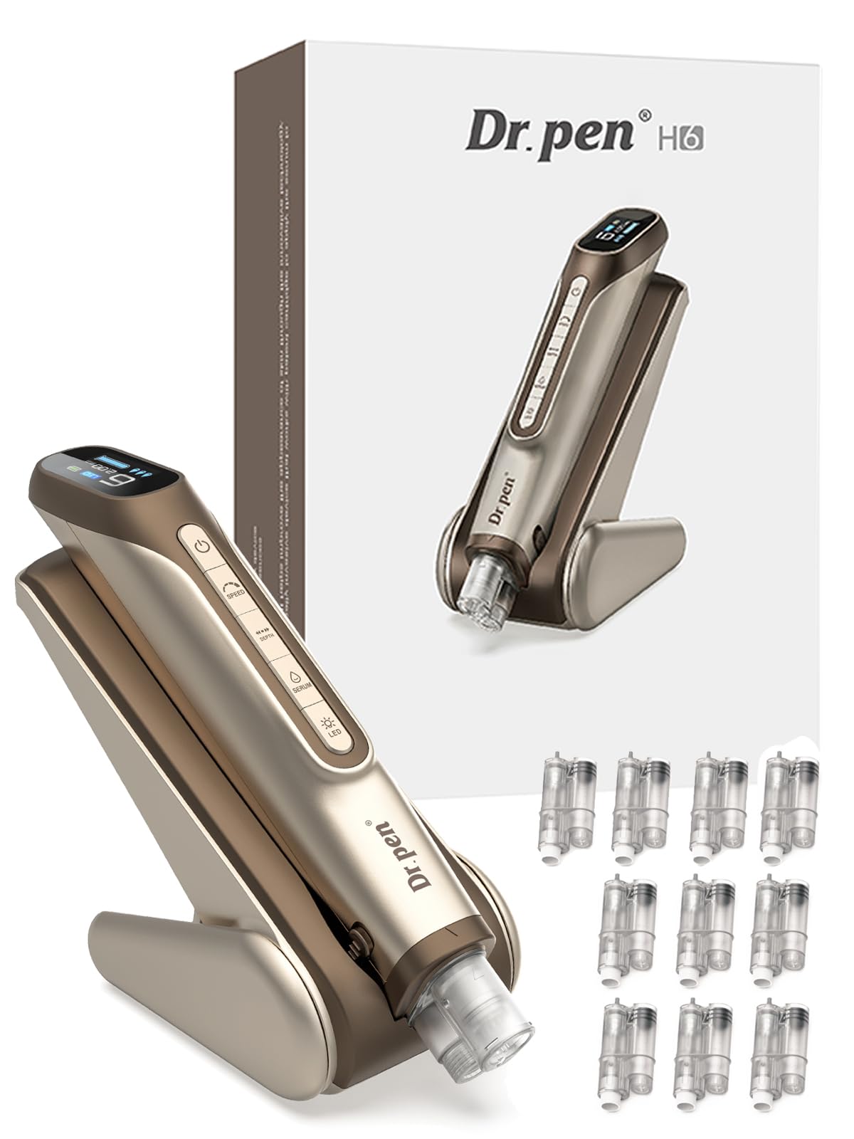 dr pen H6 Microneedling Pen, Dermapen 2026 Ultimo Modello, 10 Cartucce, Oro