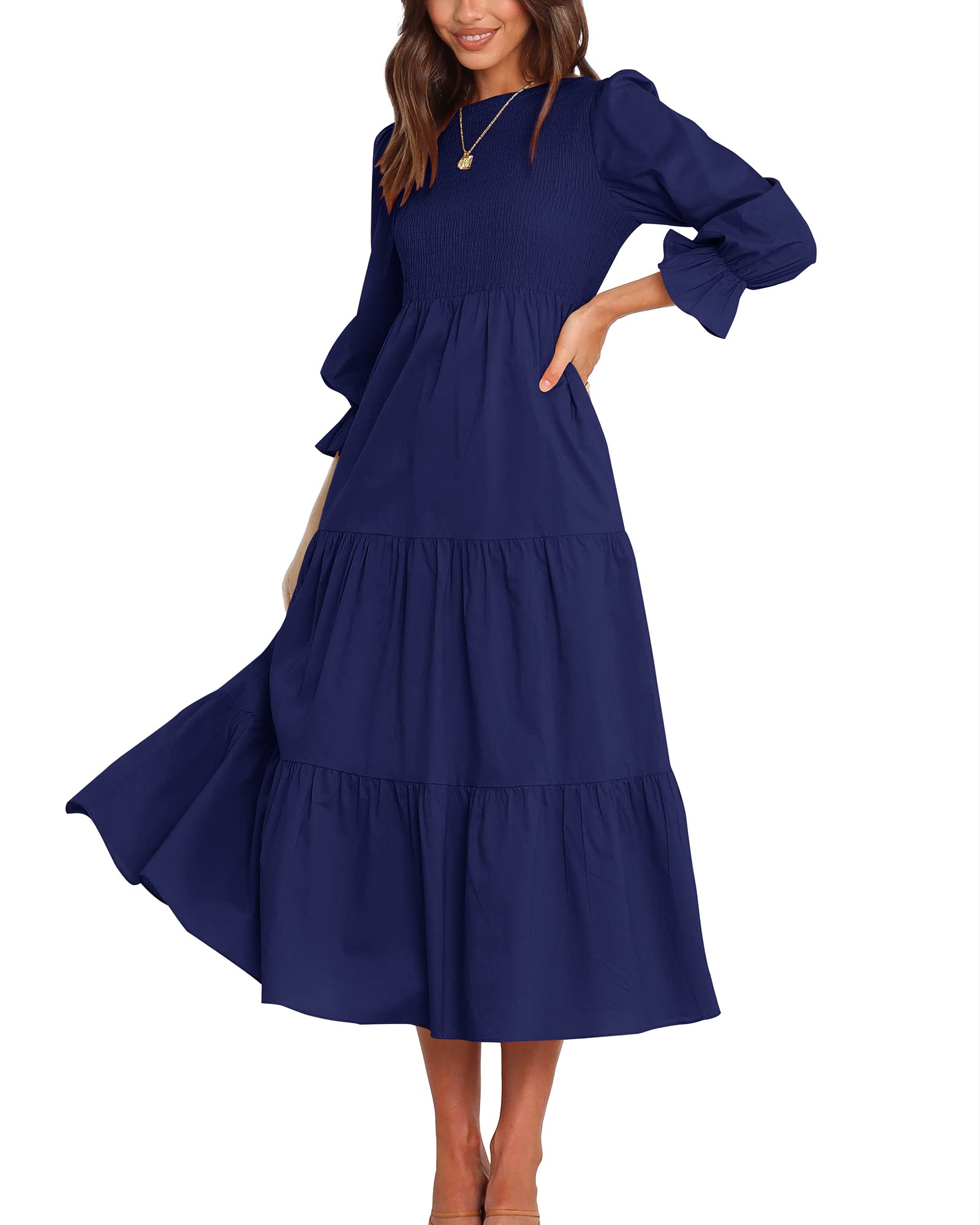 BTFBM Women Casual Long Sleeve Crew Neck Fall Dress Bohemian Relaxed Fit Floral Flowy Maxi Dresses Tiered Cocktail Dress