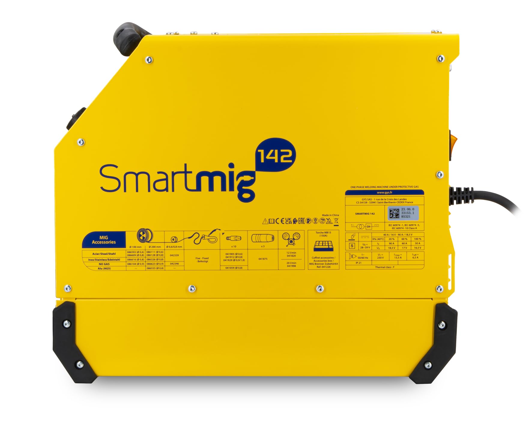 Gys, Smartmig 142, Stazione Saldante, Tradizionale, Mig/Mag, 0, 6/0, 8/0, 9 Mm, 230V, Fornita con Cavi di Terra e Torcia (2,2M), 033153