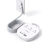 10Ft Flat Plug Power Strip, Ultra Thin Extension Cord - 3 Outlets 4 USB Ports (2 USB C) Desktop Charging Station, Cruise Ship Power Strip with No Surge Protection for Travel, Dorm Room Essentials