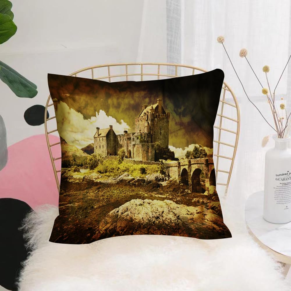 HYOSXW Cushion Cover,Throw Pillow Case Home Decorative for Living Room Bedroom Sofa Chair 16X16 Inch,Medieval, old Scottish castle in European medieval culture heritage town in vin,Pillowcase 40X40cm