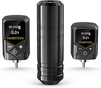 Ambition Torped Tattoo Machine Kit - Rotary Tattoo Machine Cartridges Short Pen with 2Pcs 2400mAh & 1800mAh Tattoo Power Supply Brushless Motor for Professional Tattoo Artist