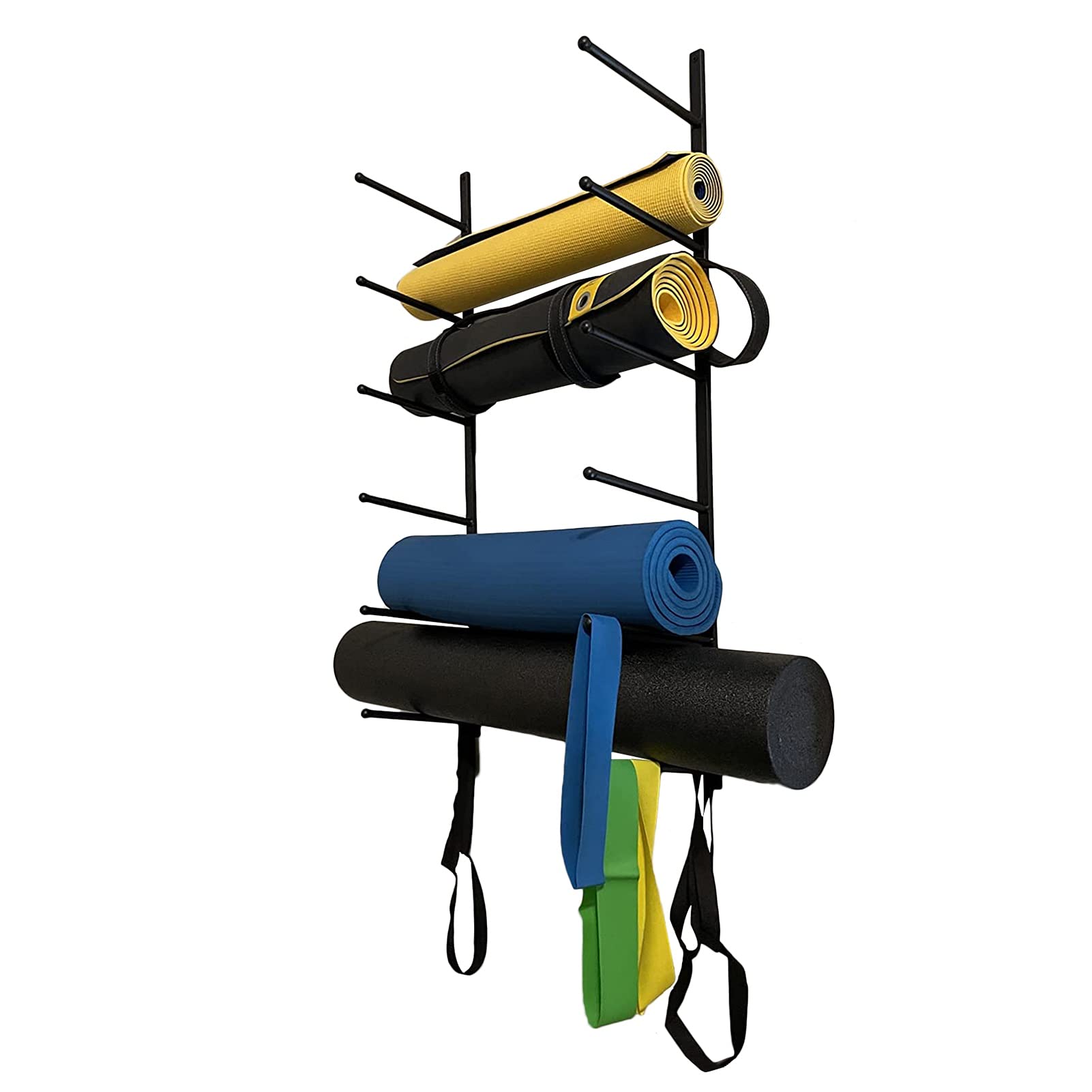 Support de rangement mural pour tapis de yoga et rouleau en mousse