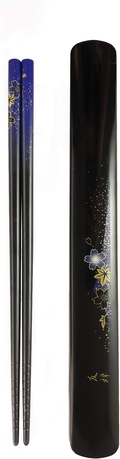 JapanBargain 3642, Japanese Portable Bamboo Chopsticks with Case, Yuzen Pattern Blue Floral Print, Made in Japan