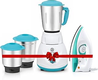 Double Safety New York 750W Juicer Mixer Grinder With 1000W Phuket Dry Iron Combo | 3 Jar | Perfect for Juicing, Mixing, B Price In India