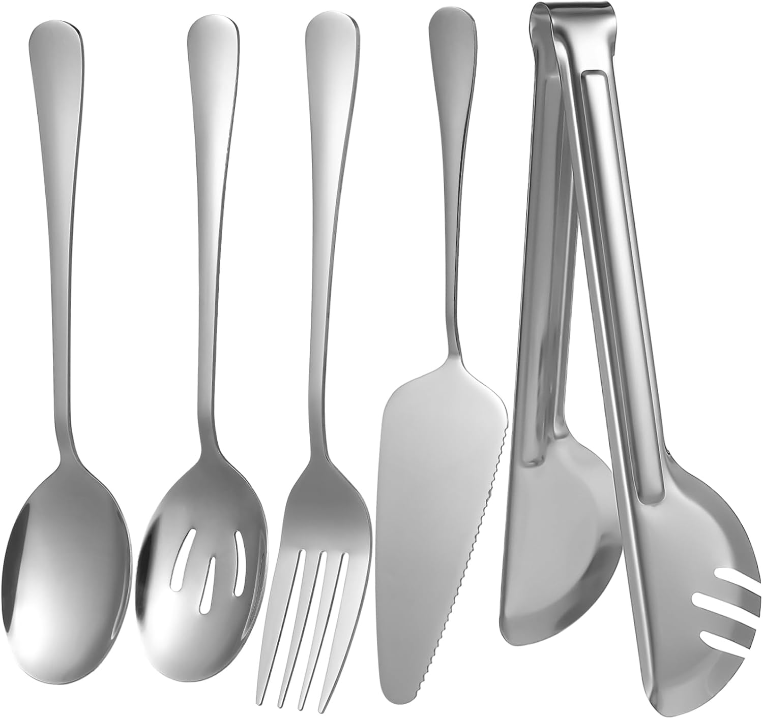 Stainless Steel Serving Utensils Set Large Salad Serving Spoon Slotted Tongs Buffet Fork Sturdy Kitchen Cutlery for Parties and Appetizers