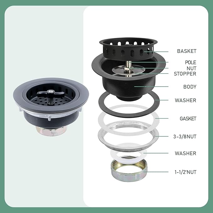 Ensamblaje de desagüe para fregadero de cocina negro Watflow miniatura 6