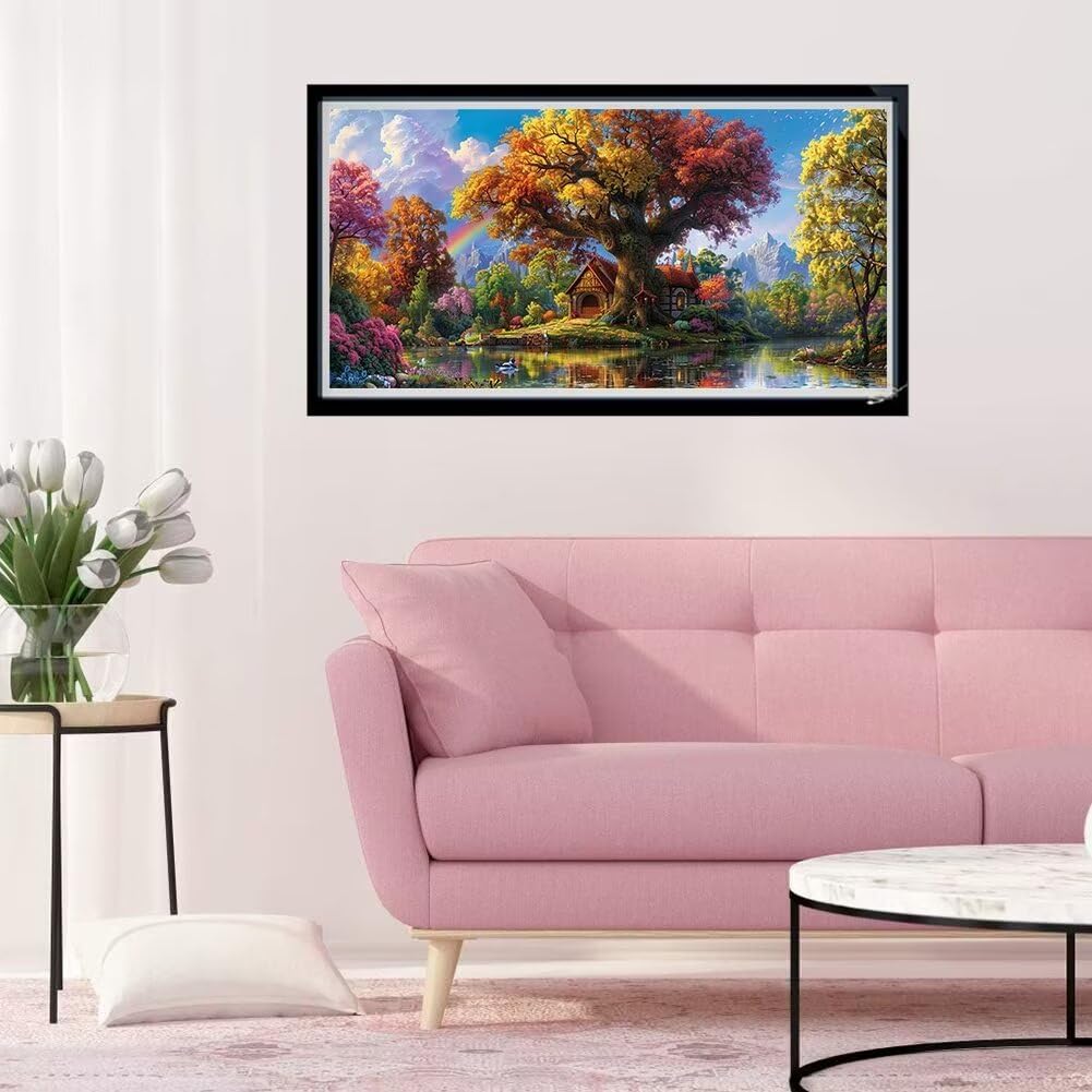 Malen Nach Zahlen Erwachsene Landschaft, DIY Paint by Numbers Baum Malen Nach Zahlen XXL 60x120 cm mit Pinseln und Acrylfarben Handgemalt Ölgemälde Leinwand Set für Home Decor, Ohne Rahmen Y6-227