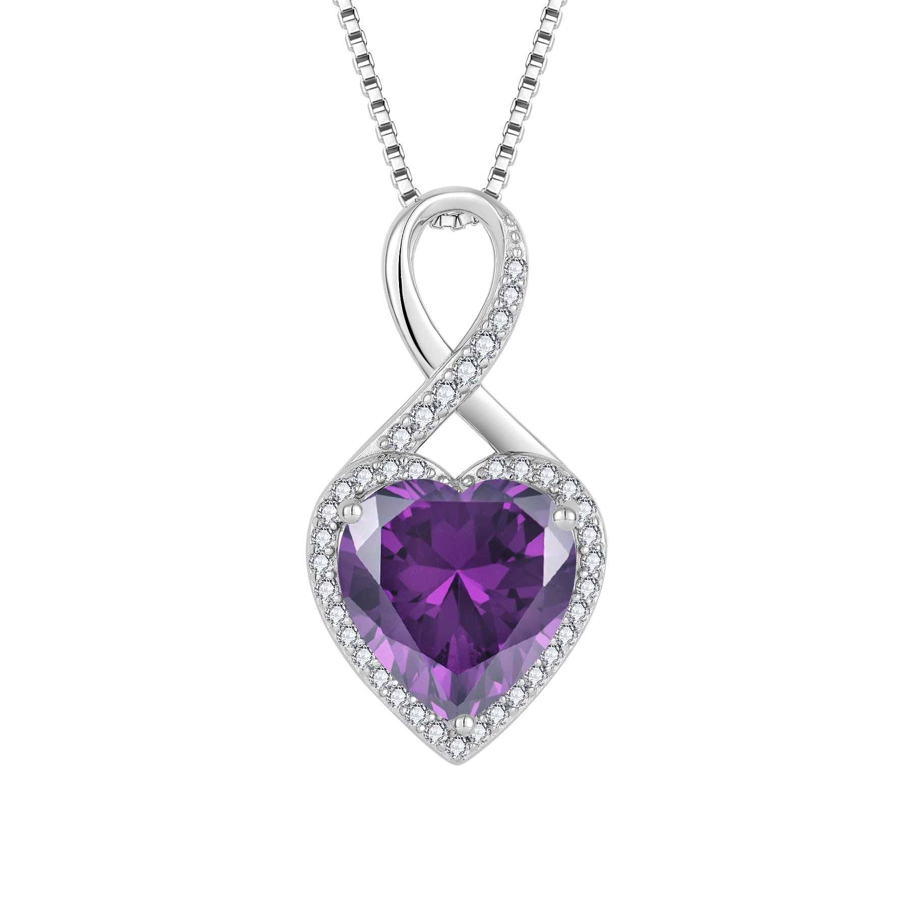 FJ Unendlichkeit Kette Damen 925 Sterling Silber Herz Geburtsstein Halskette Schmuck für Frauen Mutter Freundin Mama