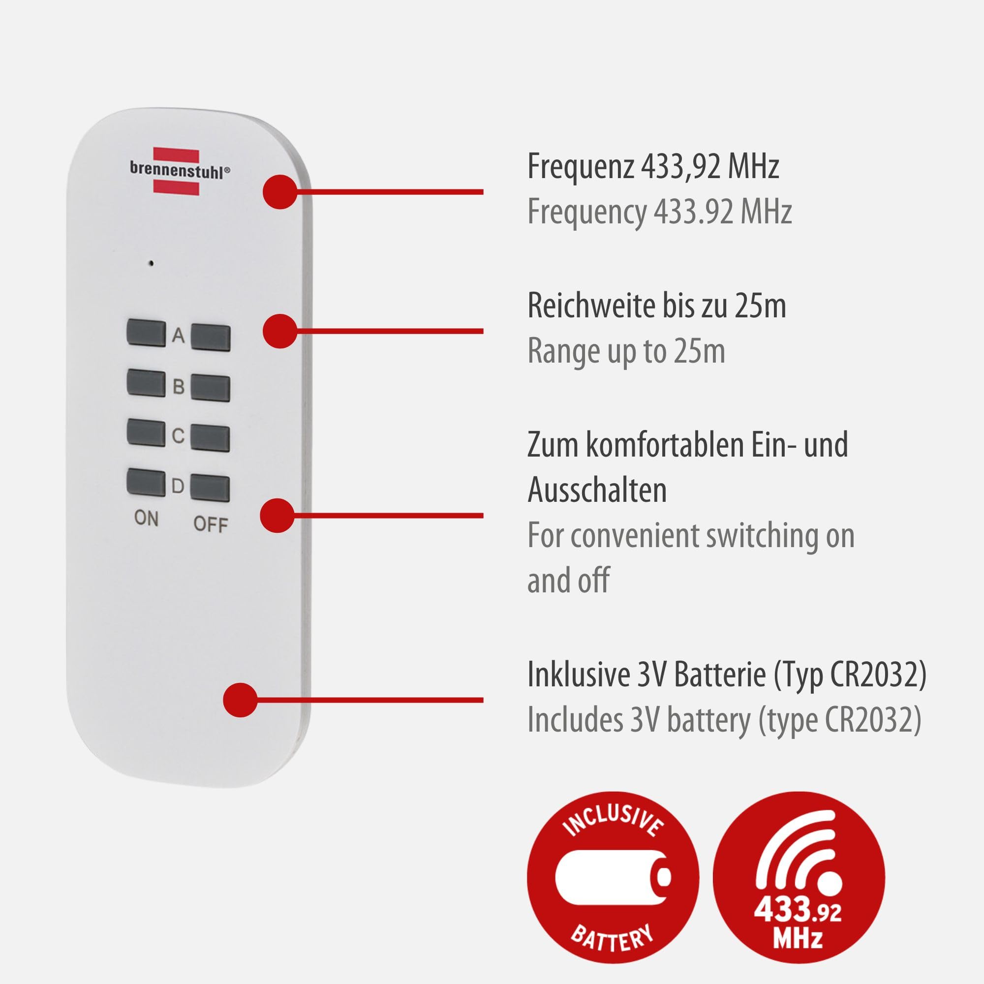 Brennenstuhl Comfort-Line set de 4 enchufes de radio (enchufes inalámbricos para uso en interiores, mando a distancia, radio control)