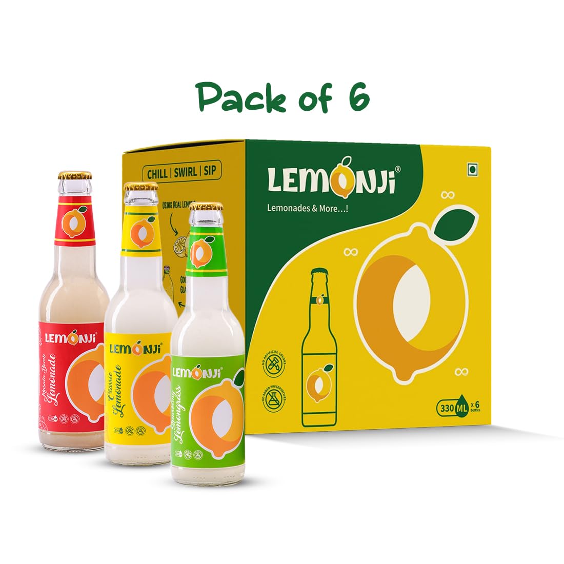 Lemonji Assorted 6 Bottles Pack (2MBL-2CL-2SL) (Pack of 6 X 330ml