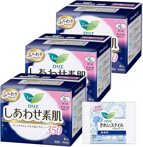 ロリエ しあわせ素肌 夜用 羽つき 35cm 8コ入×3セット