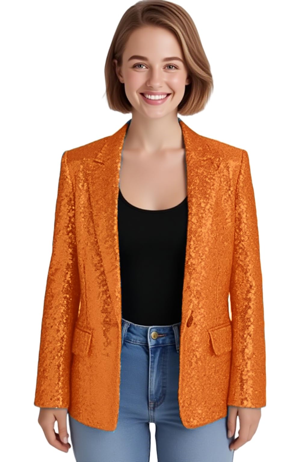 Womens Sequins Suits Blazer Open Front Jacket Party Sparkly Cardigan Coat Christmas