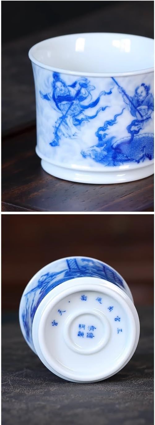 Tea Cup Hand-Painted Blue and White Tianguan Procession Straight with Inner Painted Teacup Ceramic Underglaze Color Kung Fu Host Soaking Container