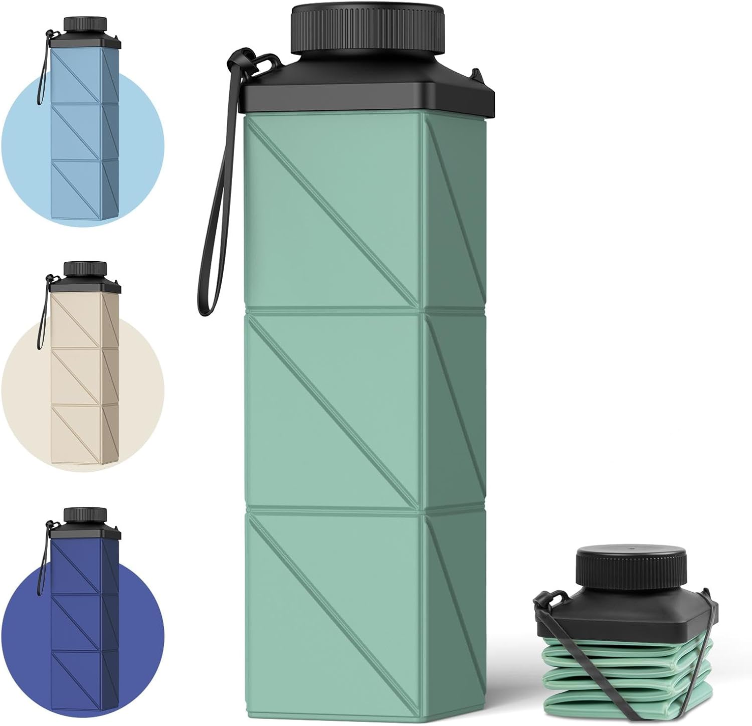 Collapsible Water Bottle, 2nd Generation Leakproof BPA-Free Travel 24.3oz(720ml), Lightweight Reusable, Portable for Travel Cycling Gym Camping Sports, Green