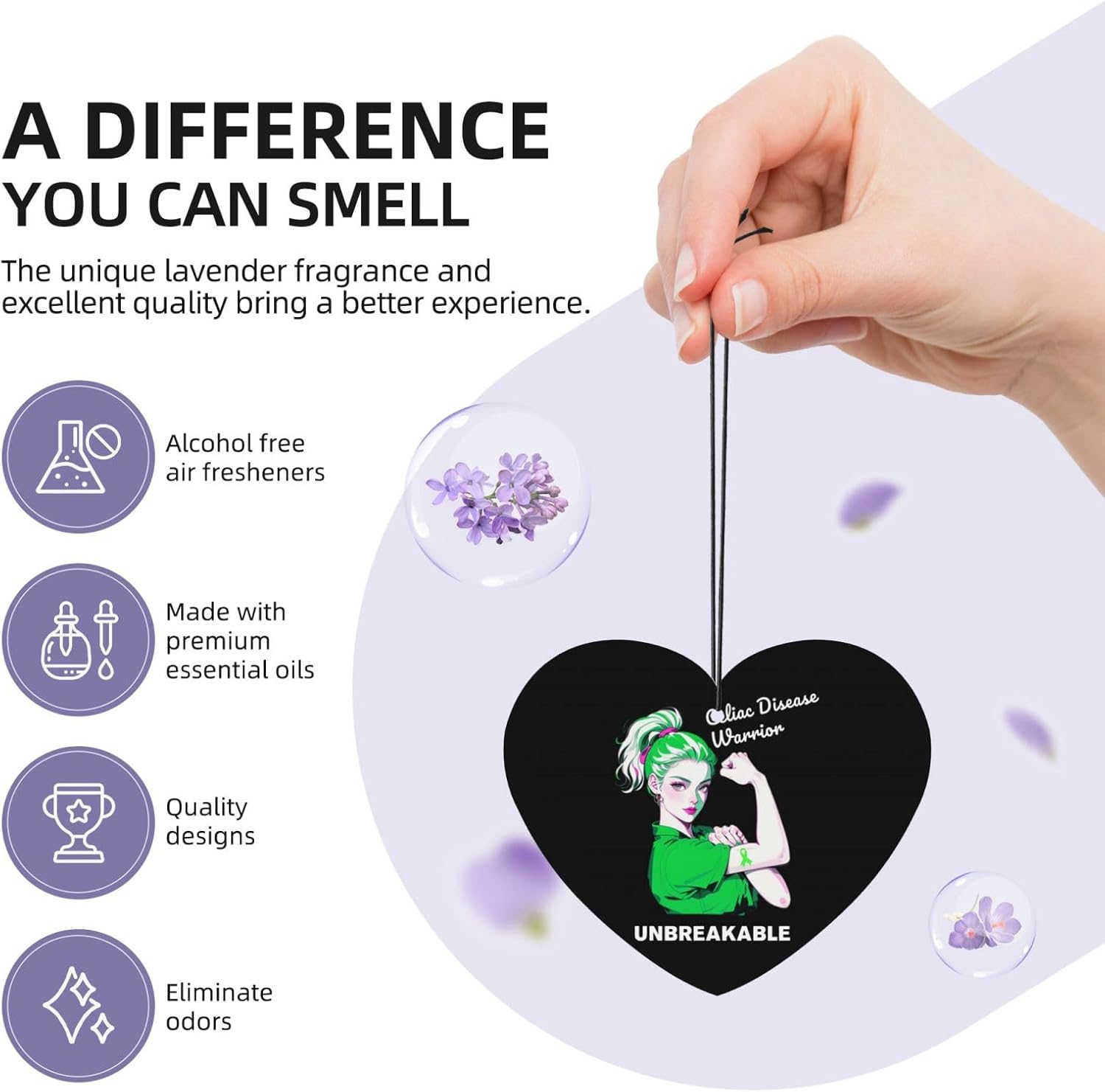 100 PCS Celiac Disease Warrior Unbreakable Car Air Fresheners Cards Set, Multi-Pack Scented Cards, Long-Lasting Auto Fragrance Cards for Vehicle, Home & Office Heart Shape