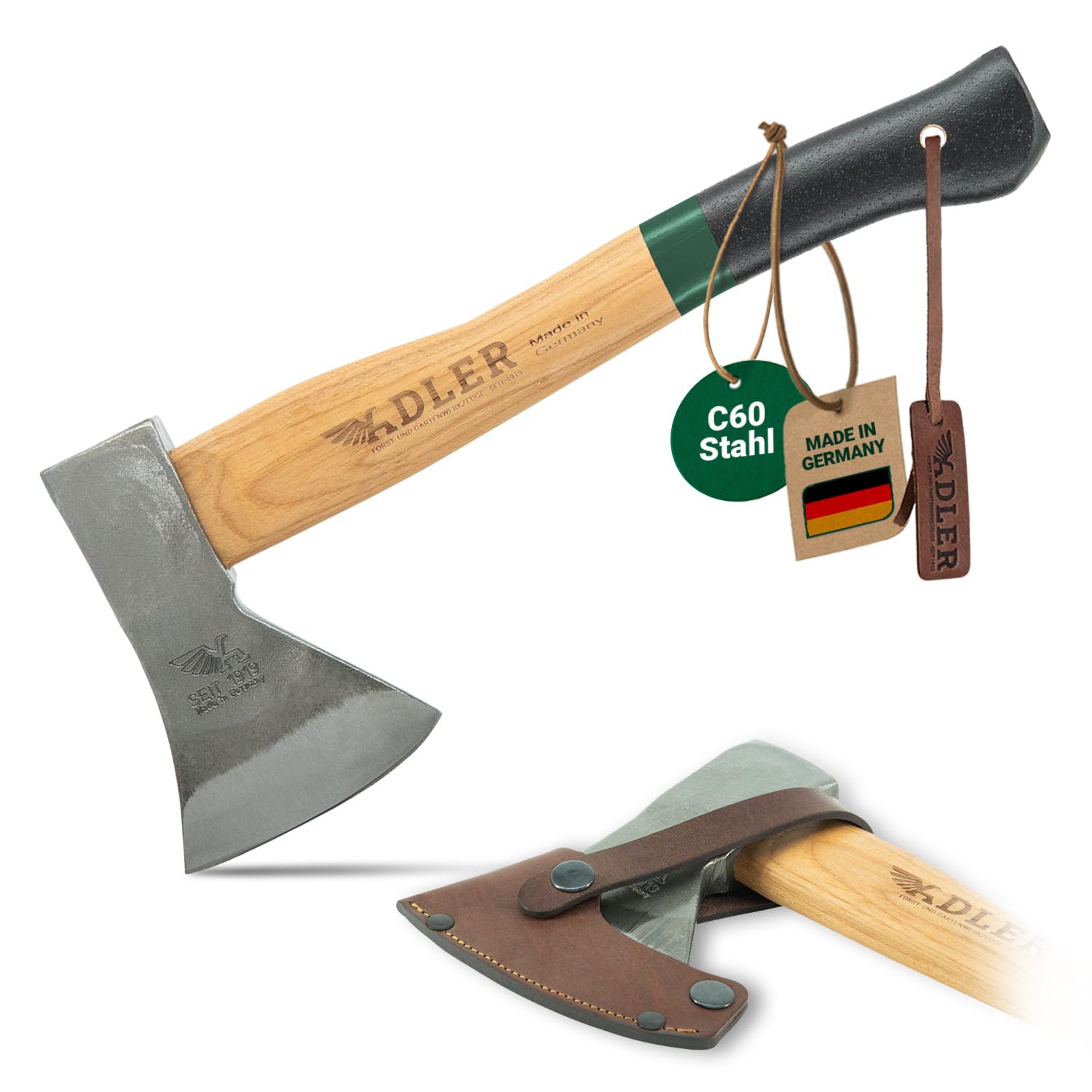 ADLER Rheinland Balta 600Gr, Ağaç Sap 36Cm, Yeşil/Siyah