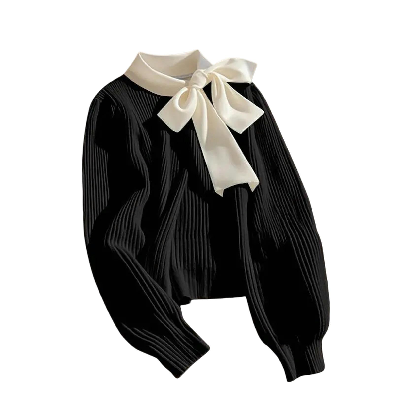 Sweter dla kobiet Leniwy styl z długim rękawem cienkie swetry wiosna jesień kokarda patchwork temperament swetry damskie-czarny-xxl