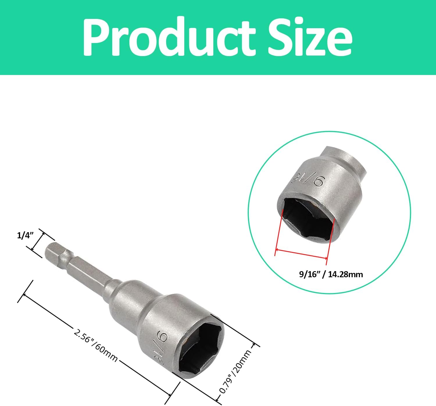 12 Pcs Hex Magnetic Power Hex 6 Sizes, Drill Bit Nut Driver Magnetic Extension Socket, Quick Change Socket Nut Impact Driver for Electric Drill Power Tools
