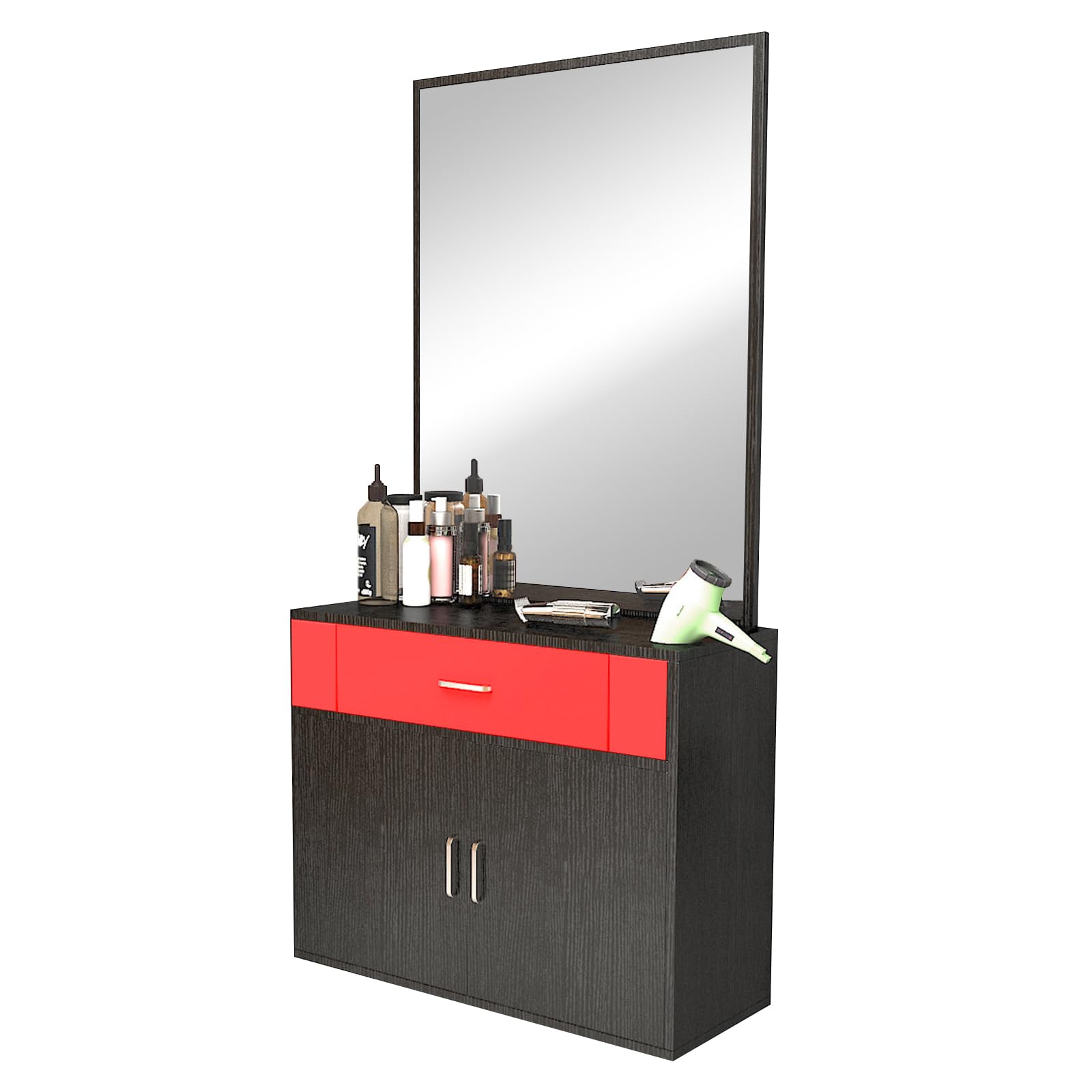 Artist hand Wall Mount Salon Station Barber Stations Styling Station with Vanity Mirror Barber Beauty Spa Salon Equipment(Black/red)