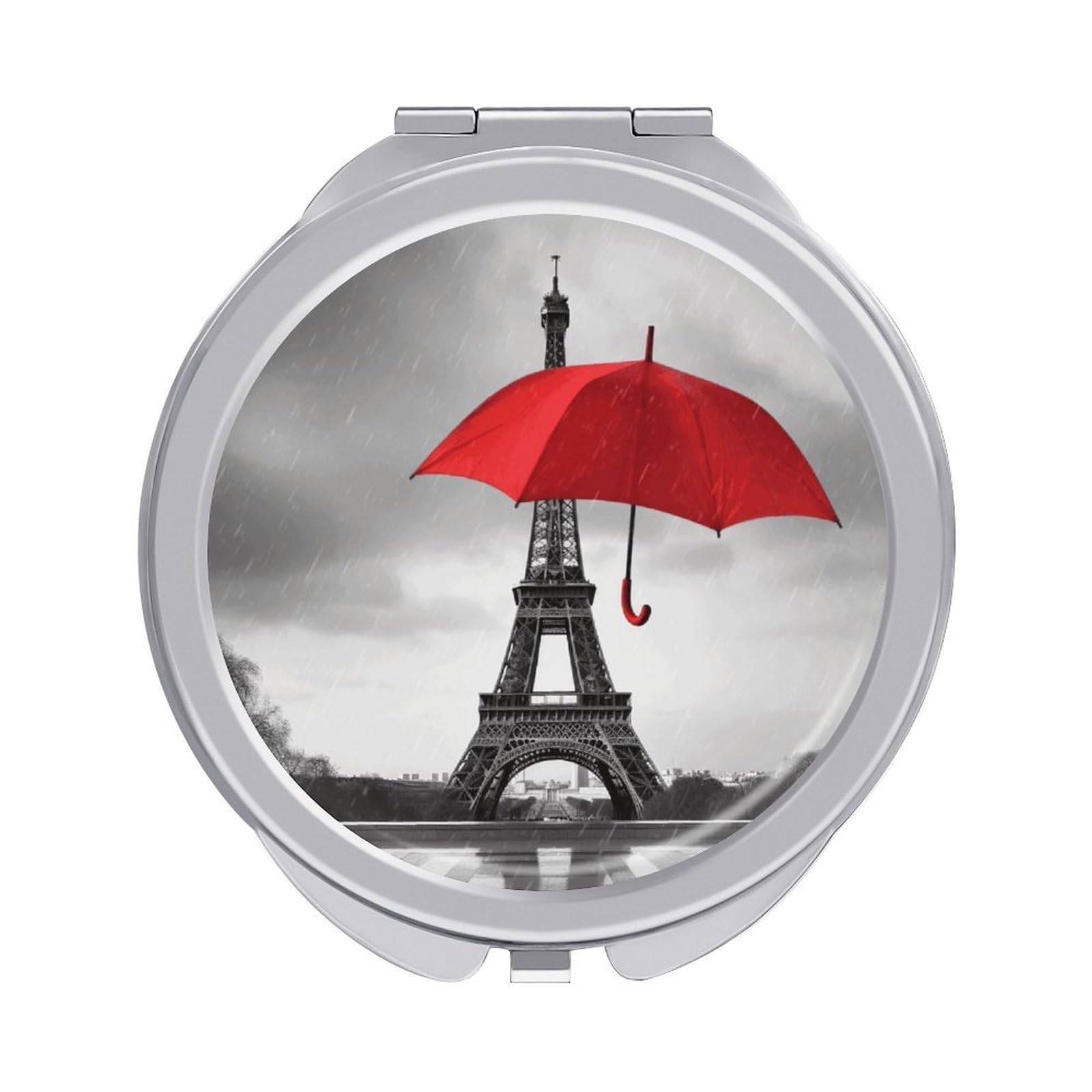 VstaDank Eiffel Tower with Red Umbrella Travel Makeup Mirrors Exquisite Double-Sided 2X/1X Magnifying Folding Pocket Mirror Portable Round Handheld Mirror Mini Compact Mirrors for Outdoor Home