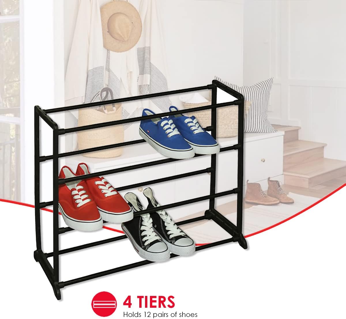 Sunbeam 12-Pair Shoe Rack, Black (SR00754) image 3