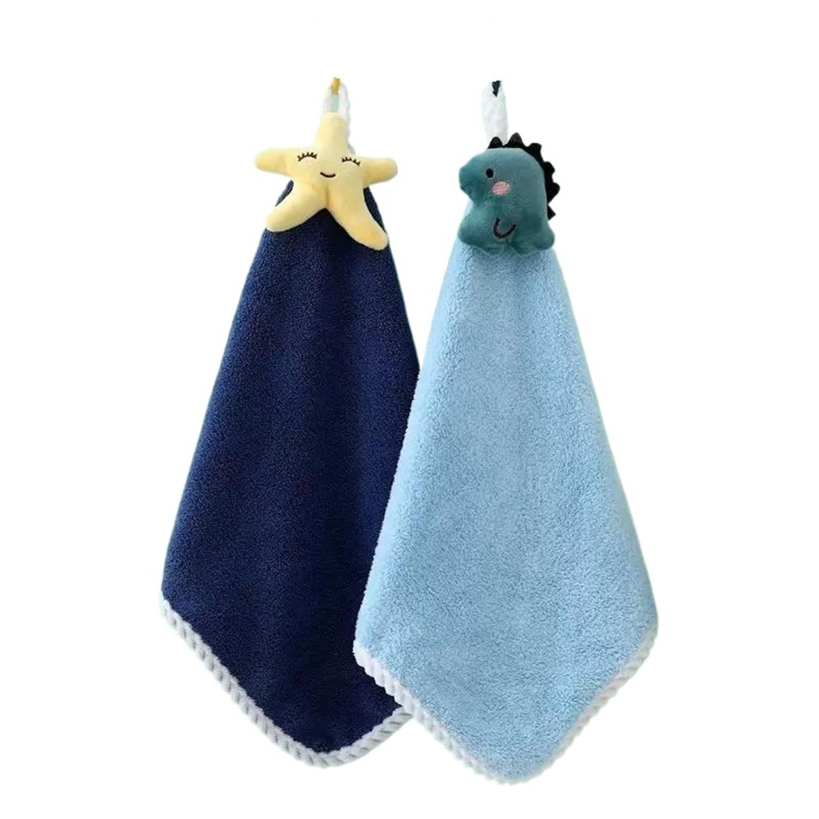PPdingding 2pcs Cute Microfiber Hand Towels - Ultra Absorbent Bathroom Towels for Quick Drying(Stars and Dinosaurs)