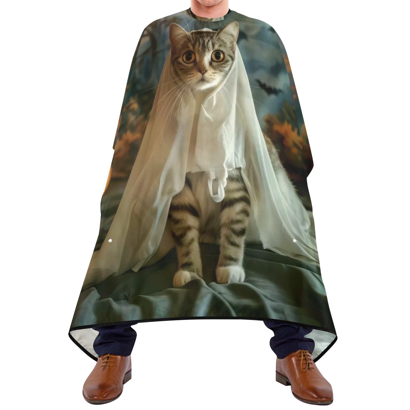 Takiito Halloween Cat in Costume Barber Cape for Men, Waterproof Haircut Cape Hairdressing Cape Beard Apron Cape for Salon Home Use, 55x65 in
