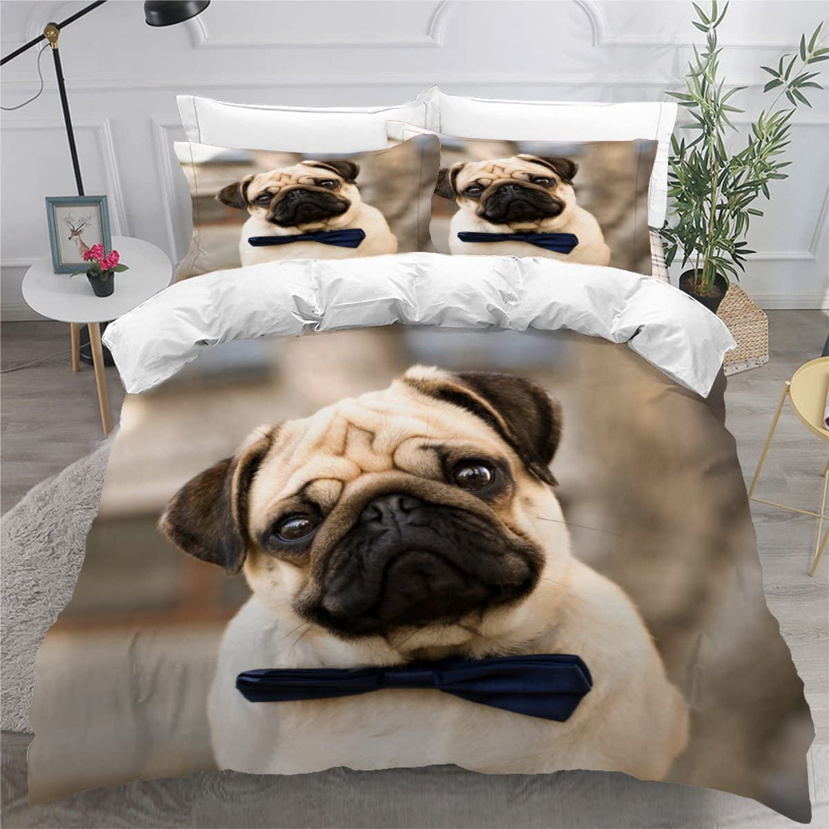 Luoru Boys Color27 Kids Single Duvet Cover Set Single Bedding Kids Teenage Single Bed Duvet Cover Set Girls Pug Animal Dog Bedding Anti-Allergic Duvet Cover With Zipper Closure