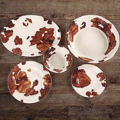 Image of Paseo Road Elsa 14 Piece Brown Cow Print Melamine Dinnerware Set