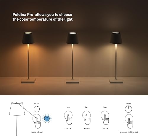 Miniatura 6 de Zafferano Poldina Pro - Lámpara de mesa (rojo rubí) de encendidoapagado, regulable táctil, inalámbrica, interiorexterior, LED, base de carga de