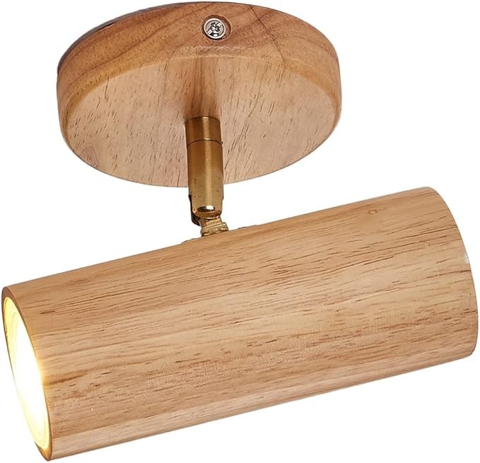 QJUZO Plafondspot hout LED, plafondspot 1 lamp plafondlamp spot zwenkbaar warm wit wandspot binnen hout incl. 7W GU10 lampen, natuurlijke spot voor keuken woonkamer