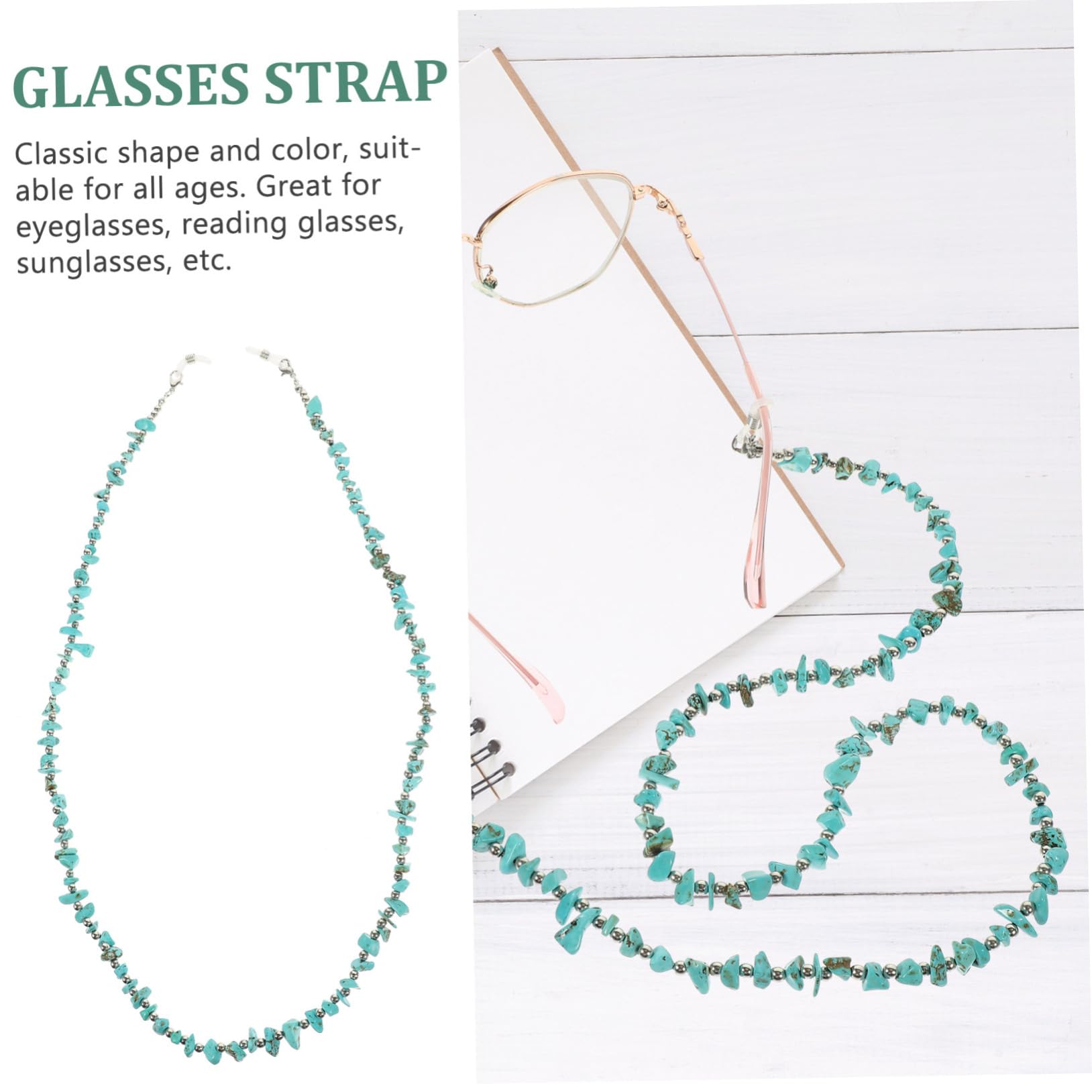 minkissy Irreguläre Türkisfarbene Brillenband Kette mit Design Bead Chain für Damen für Brillen Beim Sport Vielseitig Einsetzbar für Outdoor Aktivitäten