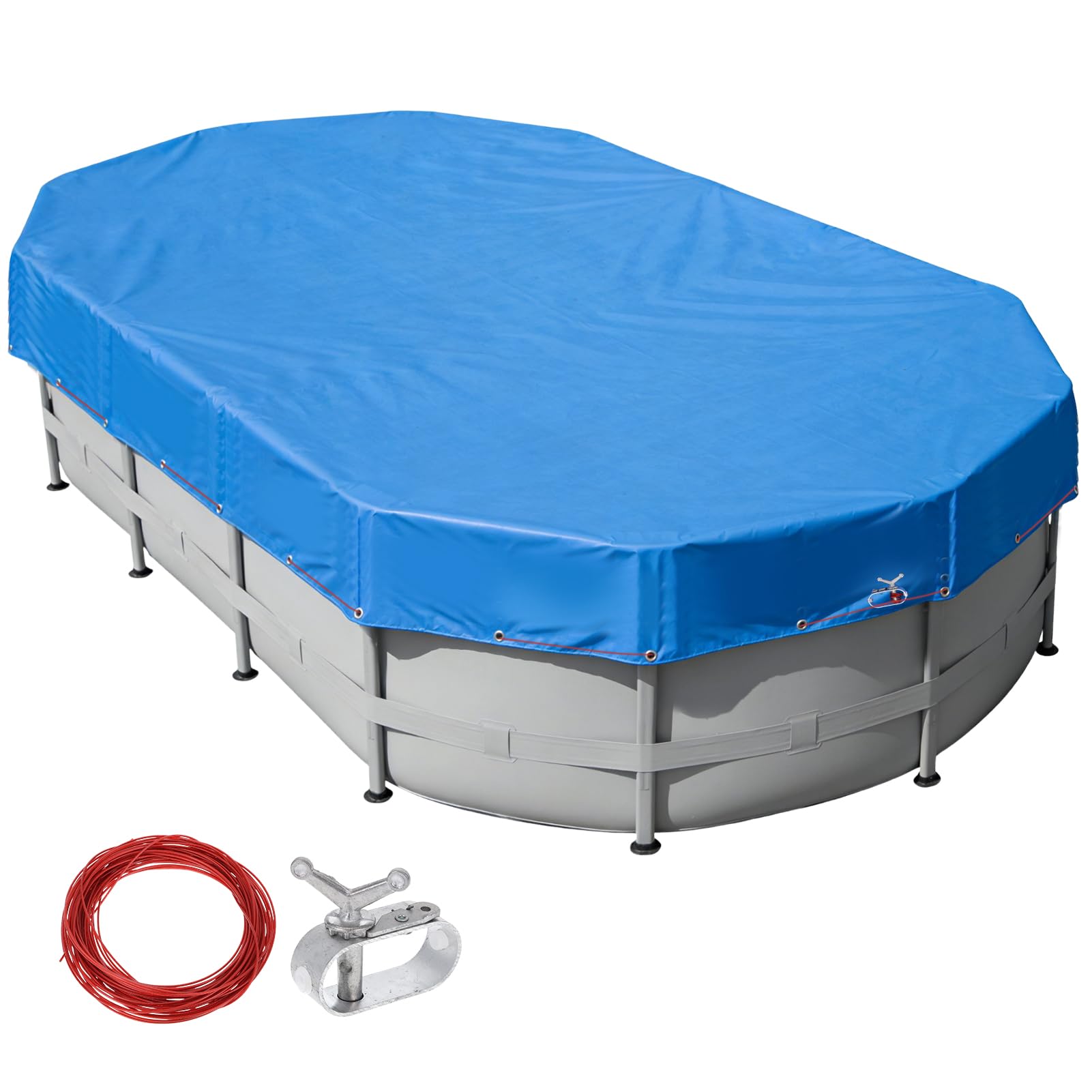 10x16 ft Oval Pool Cover for for Above Ground Pools Solar Cover Includes Winch and Cable Set Solar Oval Pool Cover Protector Extra Thick & Durable Fabric Easy Setup Heats Water Blocks Leaves & Sun