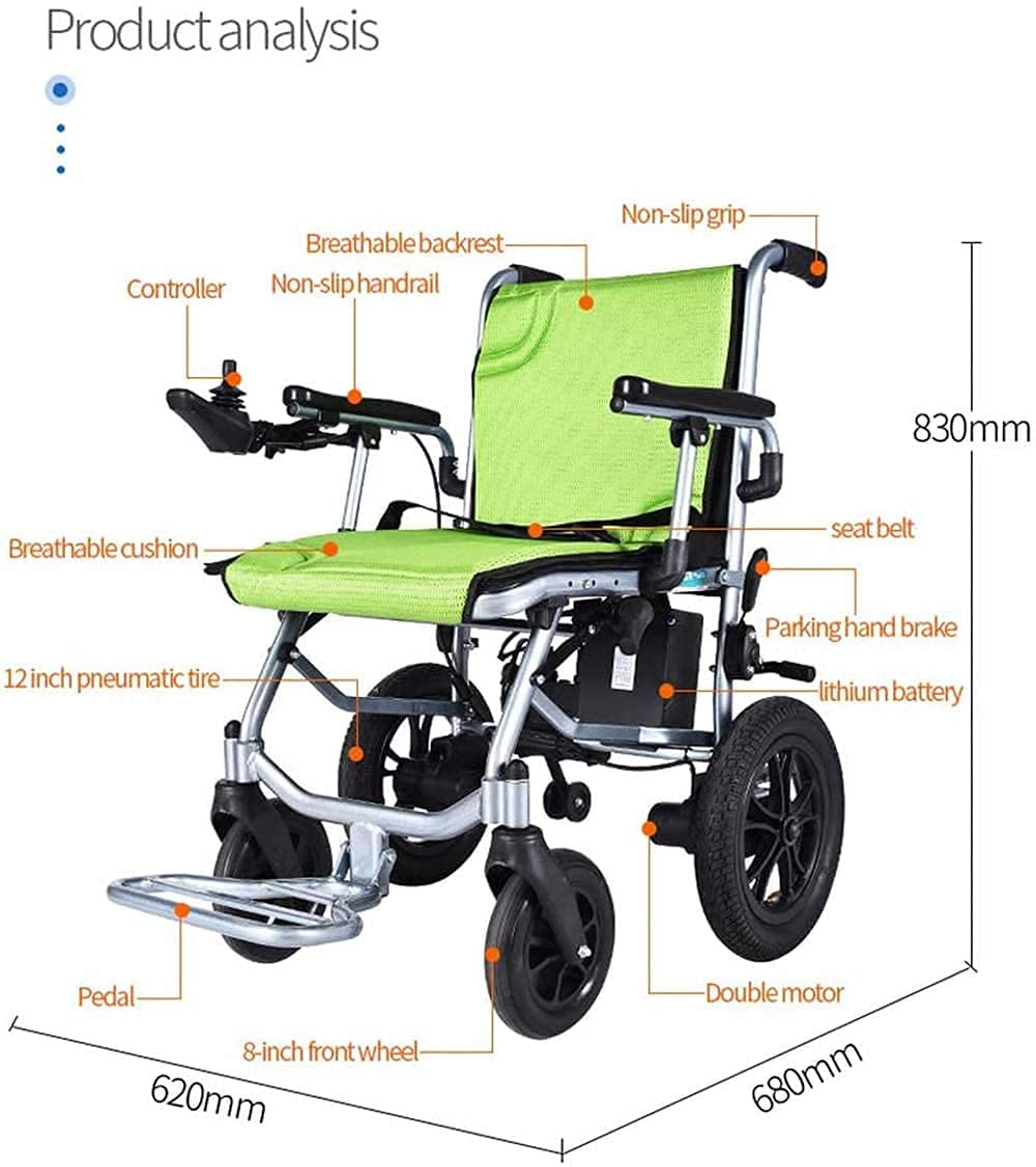 Ligero Plegable De Silla De Ruedas Eléctrica, De Doble Motor, Manual De Silla De Ruedas Eléctrica De Doble Propósito, Silla De Ruedas Plegable ​Ultra-Ligera De Aluminio,Controlador Dual,Air transport