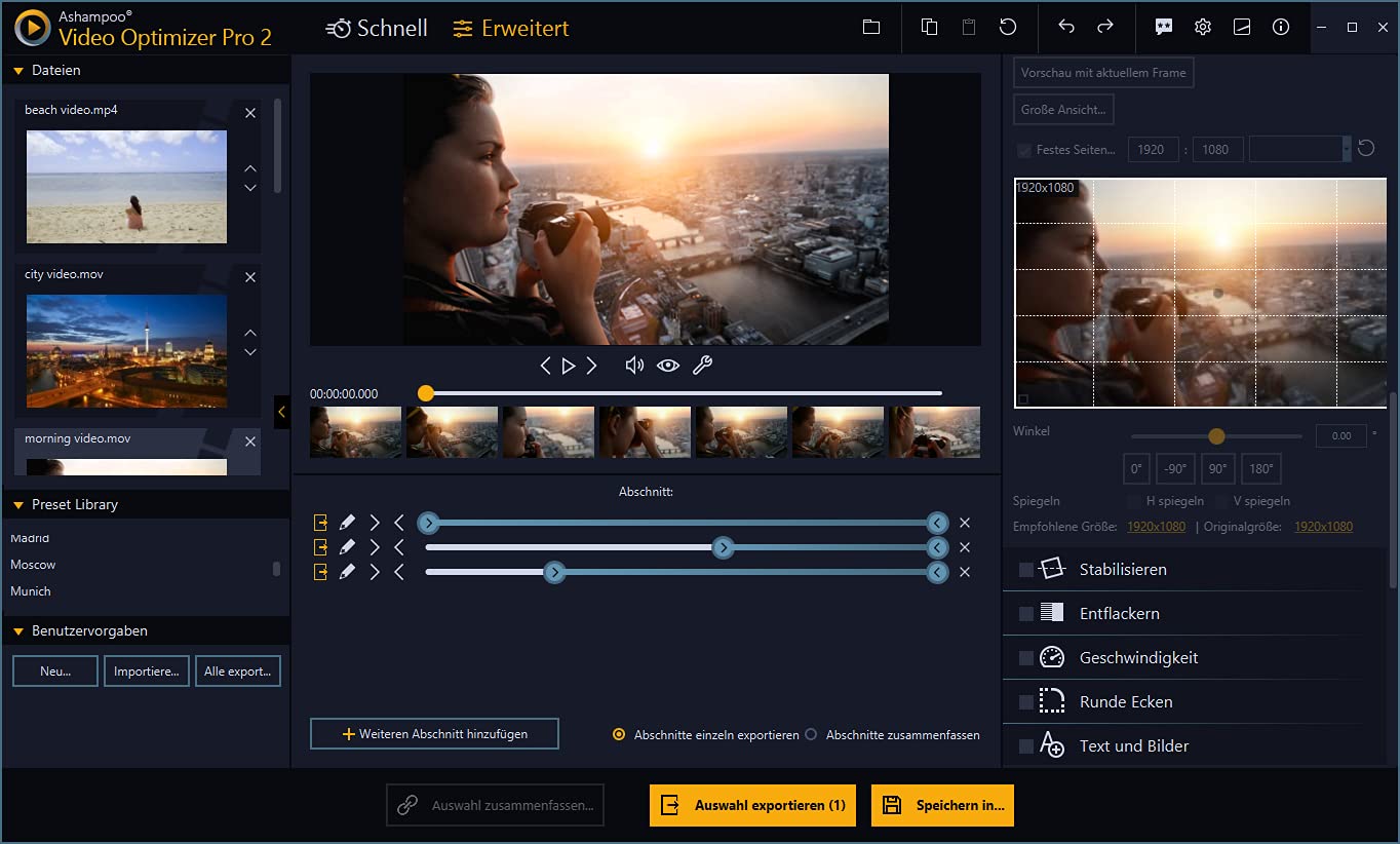 Video Optimizer PRO 2 - Videos Optimieren, Schneiden und stabilisieren für Windows 10, 8.1, 7