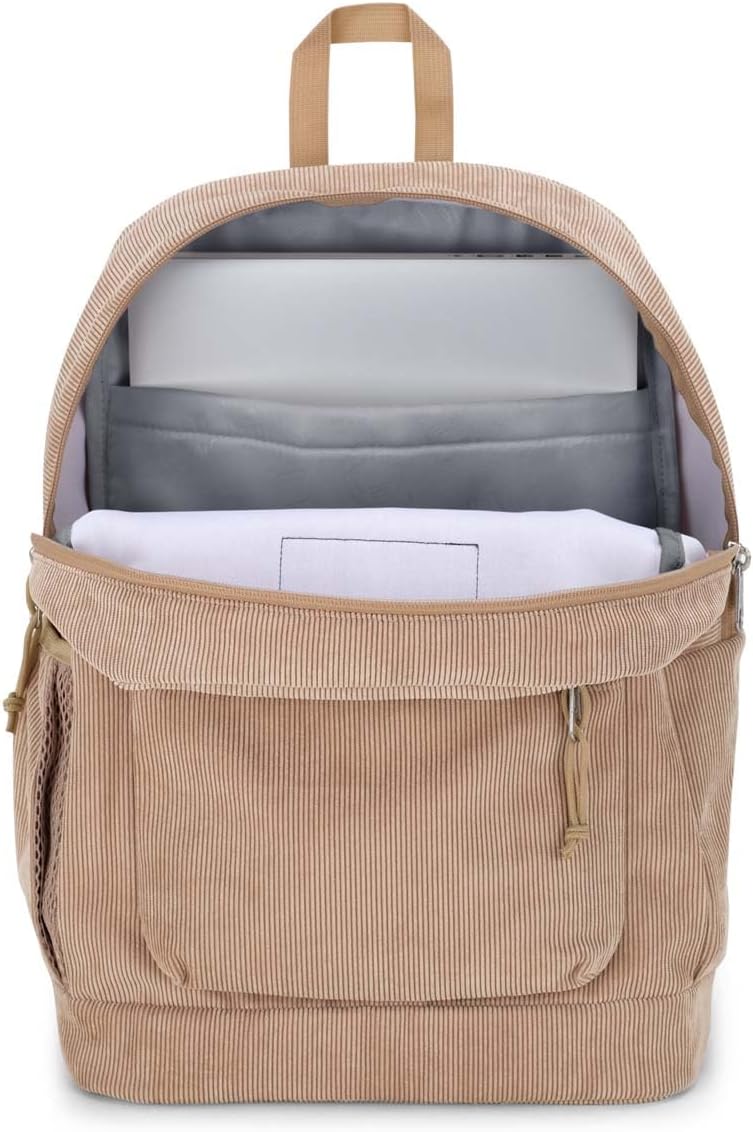 JanSport Cross Town Plus Remix Backpack - Padded Back Panel, Laptop Sleeve, and Front Pocket Organizer - Travertine Corduroy - Image 4
