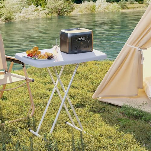 Outsunny 2.5 ft Folding Camping Table, Heavy Duty Picnic Table with 6 Adjustable Height for Indoor Outdoor Garden, Party, BBQ, White - Image 9