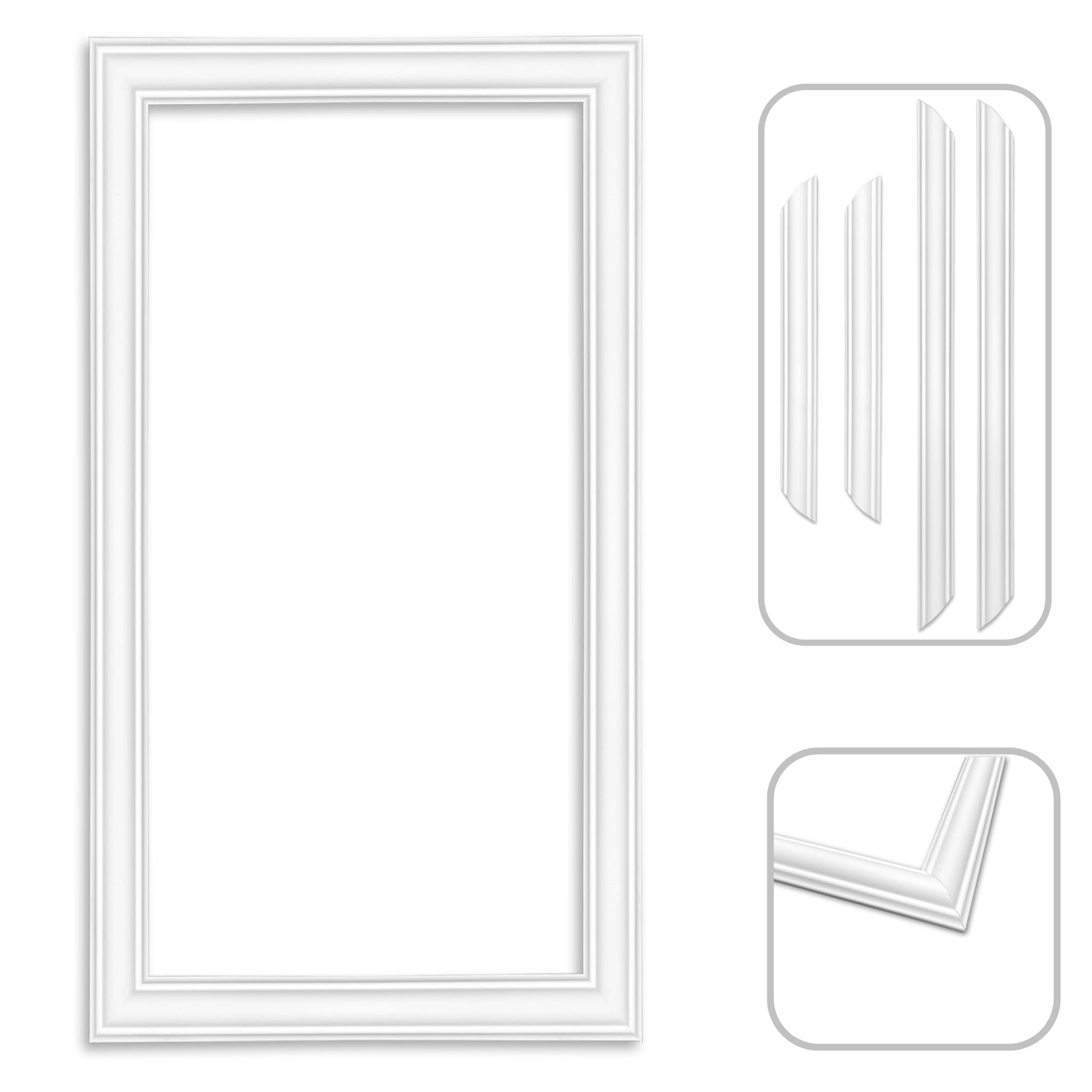 Deccart - Zierleisten Set - Wandrahmen- Sockelleisten weiß - Fußleisten aus Polystyrol - Sockelleiste - Fußleiste Moderner Abschluß - Wandleisten - Stuckleisten - Bodenleisten - 99x59 cm