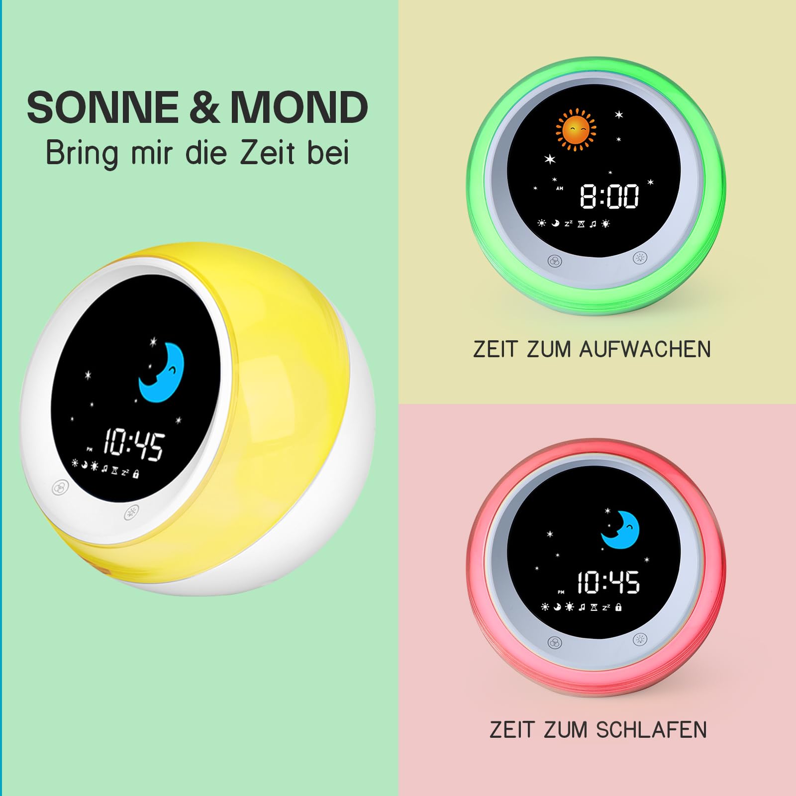 iHoo Schlaftrainer Kinder, Kinder Wecker mit Nachtlicht & Nickerchen Timer, Ok zum Aufwachen Wecker Geschenk für 2-9 Jahre Mädchen Jungen