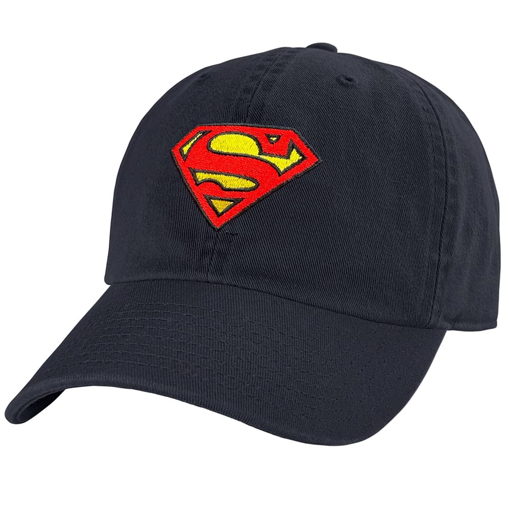 Official Superman S-Shield Logo Dad Hat - The U18 Adjustable Relaxed-Fit Cap - Unisex for Men and Women, Navy