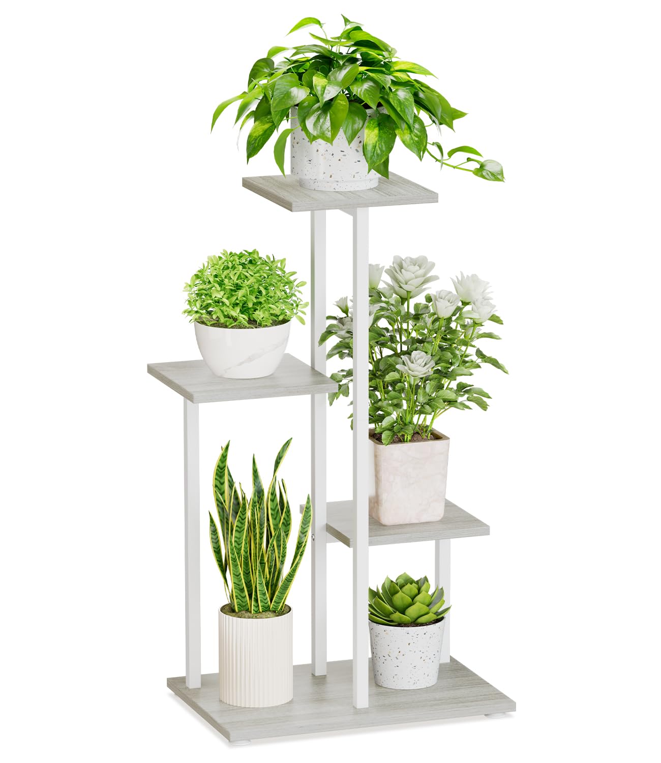 iDavosic.ly 4 Tier Plant Stand Indoor, Tiered Corner Plant Shelf for Multiple Plants, Metal Wood Tall Plant Display Rack Flower Holder for Patio Porch