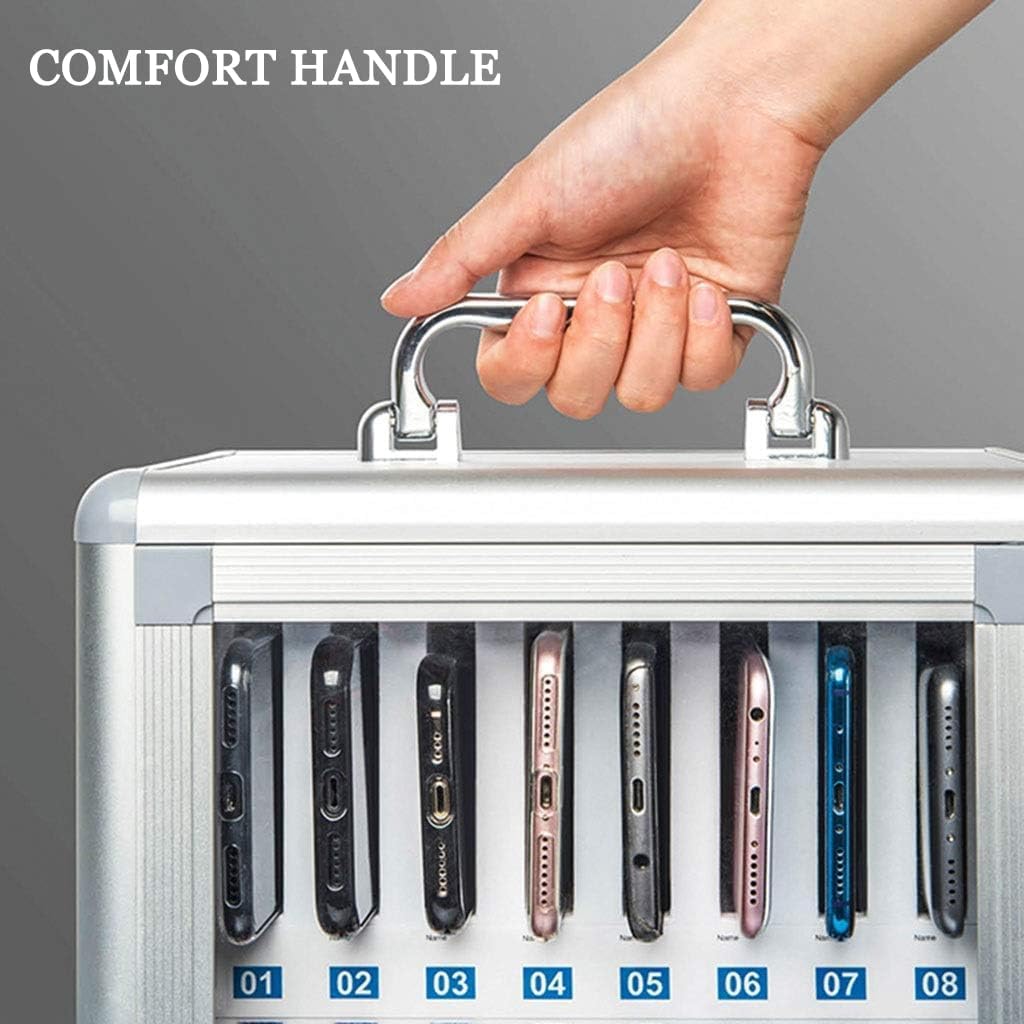 Slots Cell Phone Locker Box Aluminum Alloy Mobile Phone Storage Cabinet with Lock and Numbered for Classroom Examination Factory Work,24 Holes,Silver-12 Holes (Silver 48 Holes)